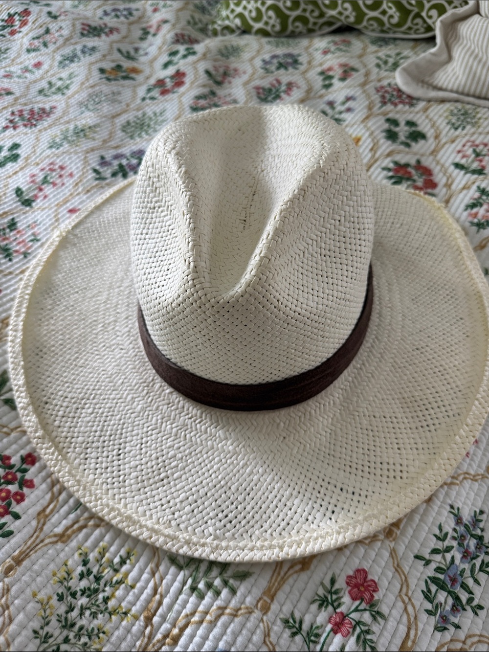 Janessa Leone Cream Straw Hat with Black Inner Band